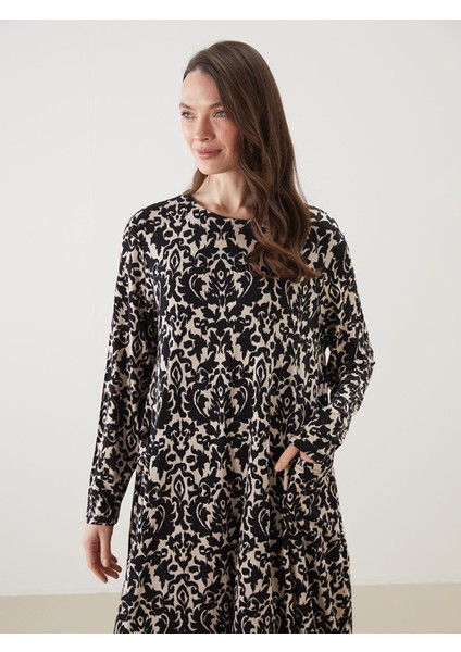 Yeni Sezon Bisiklet Yaka Desenli A Kesim Kadın Elbise fiyatları