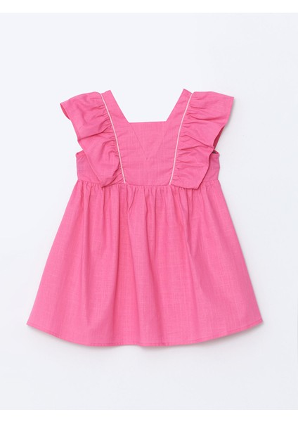 Yeni Sezon Kare Yaka Keten Görünümlü Kız Çocuk Elbise fiyatları