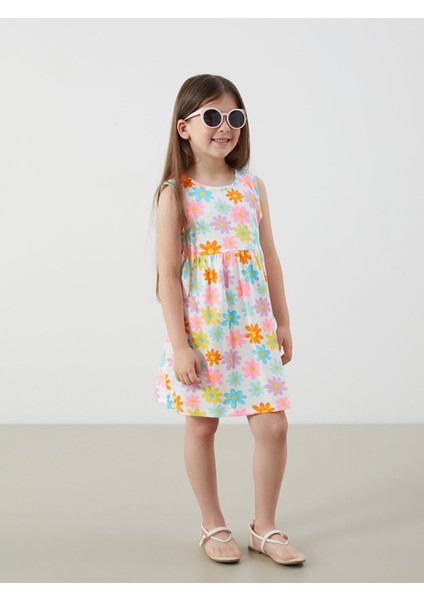 Yeni Sezon Bisiklet Yaka Baskılı Kız Çocuk Penye Elbise