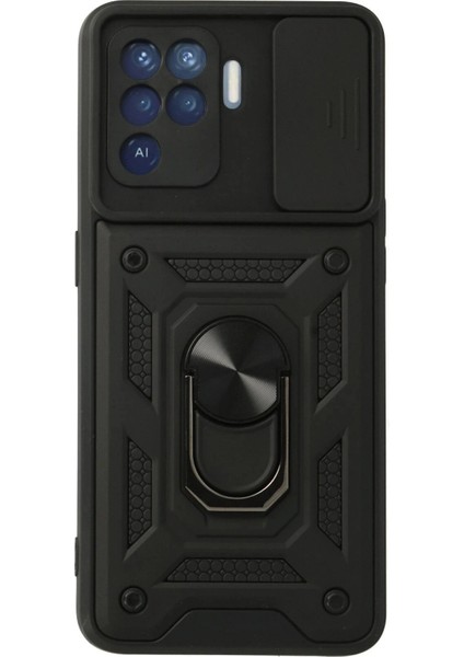 Oppo Reno 5 Lite Kılıf Pars Lens Yüzüklü Silikon - Siyah