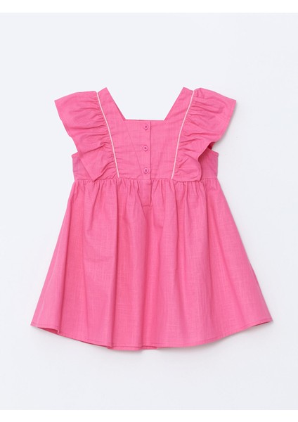 Yeni Sezon Kare Yaka Keten Görünümlü Kız Çocuk Elbise modelleri