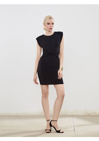 Yeni Sezon Bisiklet Yaka Büzgülü Mini Elbise