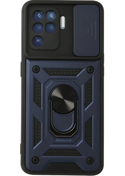 Oppo Reno 5 Lite Kılıf Pars Lens Yüzüklü Silikon - Lacivert