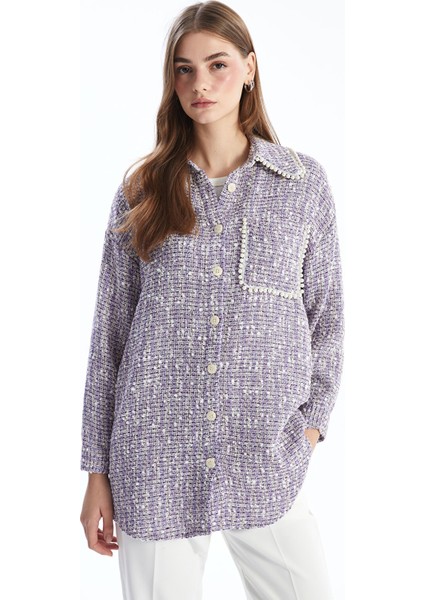 Yeni Sezon Kendinden Desenli Kadın Tüvit Gömlek Tunik