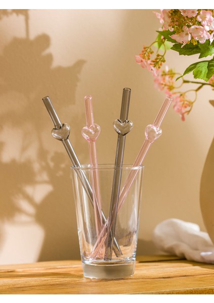 Yeni Sezon Kalp Desenli Cam Pipet 4'lü