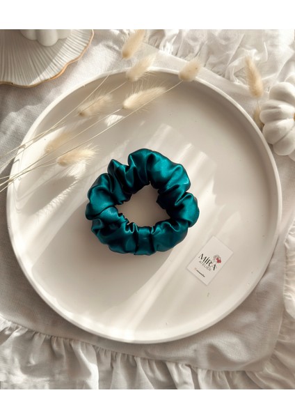 Çocuk Saten Toka - Mavi Aura – Tekli Lüks Lastik Model Scrunchie