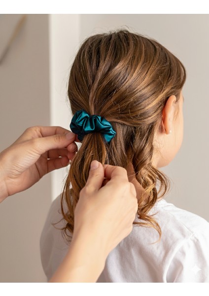 Çocuk Saten Toka - Mavi Aura – Tekli Lüks Lastik Model Scrunchie modelleri