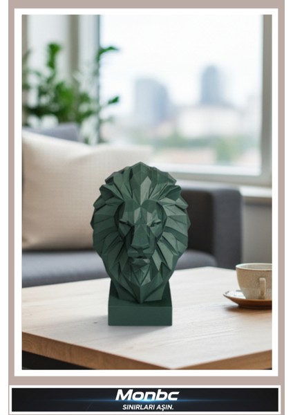 Geometrik Aslan Büstü 3D Tasarım Dekoratif Biblo, Hediyelik ve Ev Ofis Için Şık Aksesuar