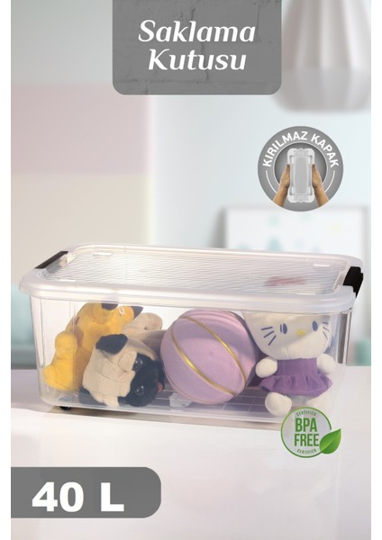 40 Lt Tekerlekli Saklama Kabı - Kilitli Kapaklı Çok Amaçlı Düzenleyici Kiler Depolama Saklama Kutusu