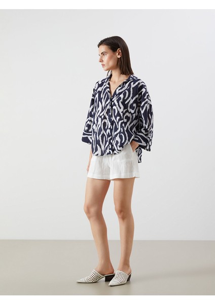 Yeni Sezon Beli Lastikli Dokulu Müslin Kadın Şort