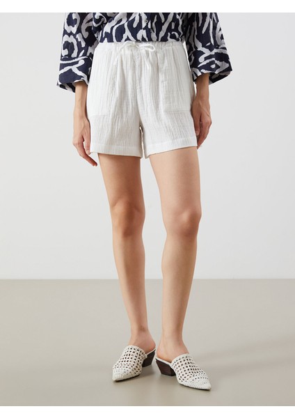 Yeni Sezon Beli Lastikli Dokulu Müslin Kadın Şort fiyatları