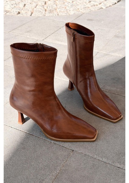 Alderie Kadın Topuklu Bot Taba Mat Deri fırsatları