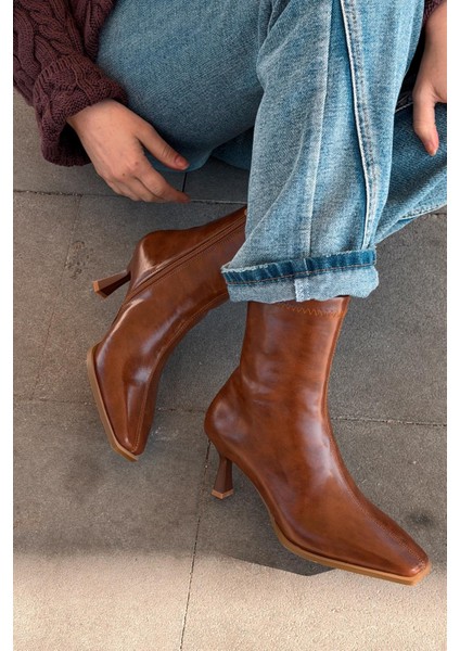 Alderie Kadın Topuklu Bot Taba Mat Deri indirimleri