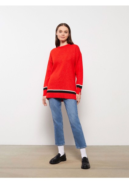 Yeni Sezon Bisiklet Yaka Düz Uzun Kollu Oversize Kadın Triko Tunik modelleri