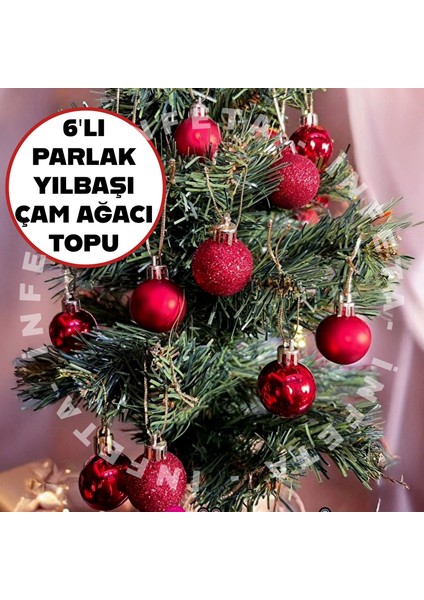 6 Adet Kırmızı Yılbaşı Çam Ağacı Topu Noel Ağaç Süsü