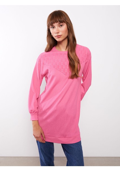 Yeni Sezon Bisiklet Yaka Nakışlı Uzun Kollu Kadın Tunik