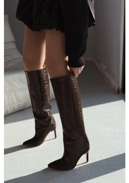 Oslanna Kahverengi Kroko Günlük Kadın Çizme