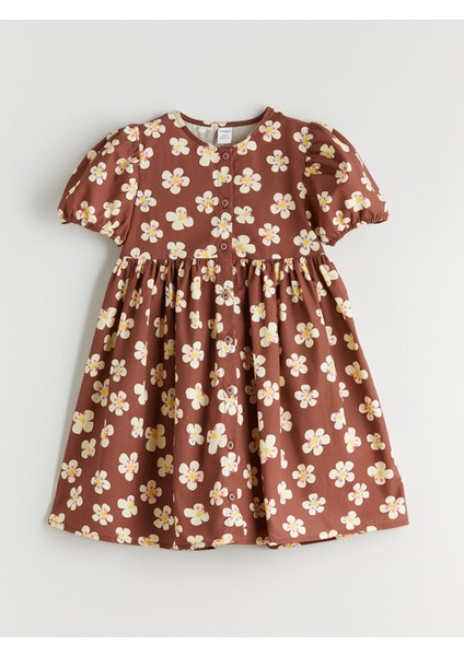 Yeni Sezon Bisiklet Yaka Çiçekli Kız Çocuk Elbise
