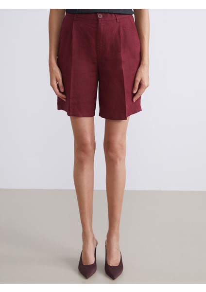 Yeni Sezon Loose Fit %100 Keten Kadın Pileli Şort fiyatları