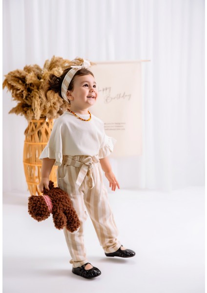 Roza Çocuk Keten Buluz Pantolon