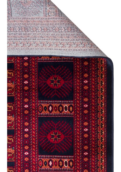 Buhara 03 Navy Afgan Desenli Viskon ile Üretilen Parlak ve Yumuşak Doku, Tabanı Kaydırmaz Ince Halı fiyatları