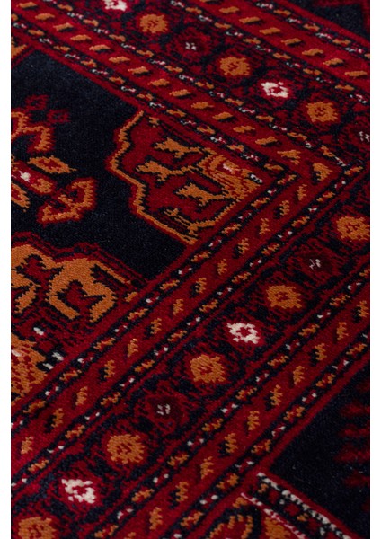 Buhara 03 Navy Afgan Desenli Viskon ile Üretilen Parlak ve Yumuşak Doku, Tabanı Kaydırmaz Ince Halı indirimleri