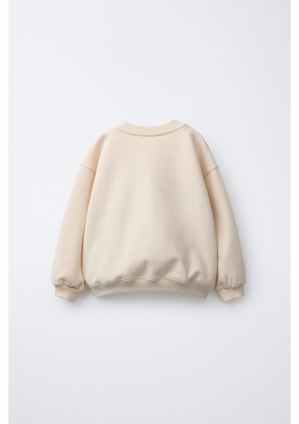 Kız Çocuk Pamuklu Krem Kalp-Çiçek Desenli Sweatshirt & Tayt Takım indirimleri