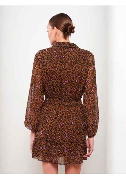 Yeni Sezon Gömlek Yaka Desenli Uzun Kollu Şifon Elbise indirimleri