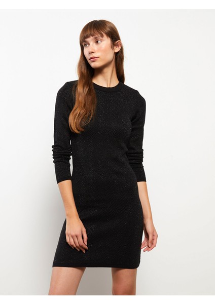 Yeni Sezon Bisiklet Yaka Kendinden Desenli Uzun Kollu Kadın Triko Elbise modelleri