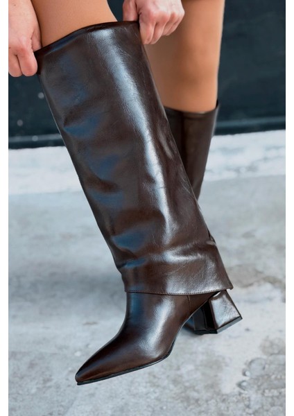 Jasmir Kadın Topuklu Çizme Acıkahve Parlak Deri fiyatları