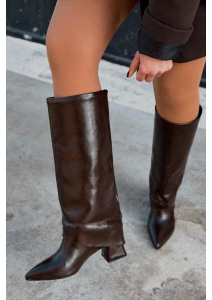 Jasmir Kadın Topuklu Çizme Acıkahve Parlak Deri indirimleri