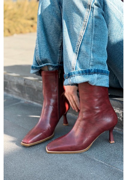 Alderie Kadın Topuklu Bot Bordo Mat Deri modelleri