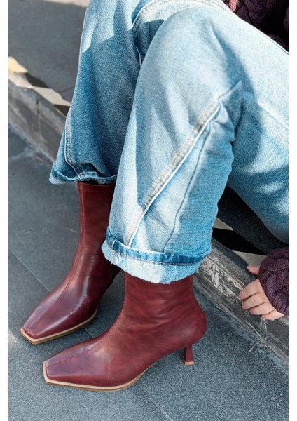 Alderie Kadın Topuklu Bot Bordo Mat Deri fırsatları