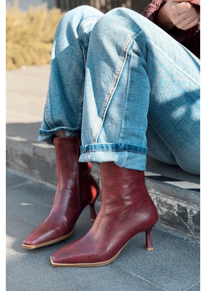 Alderie Kadın Topuklu Bot Bordo Mat Deri indirimleri