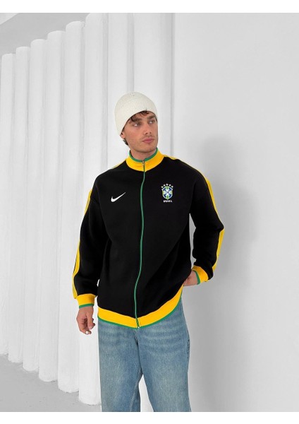 Brezilya Siyah/mavi Fermuarlı Cepli Oversize Pamuklu Hırka fiyatları