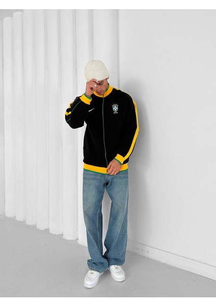 Brezilya Siyah/mavi Fermuarlı Cepli Oversize Pamuklu Hırka modelleri