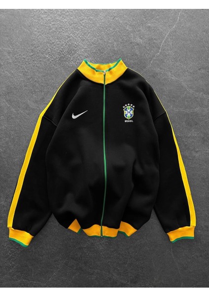 Brezilya Siyah/mavi Fermuarlı Cepli Oversize Pamuklu Hırka fırsatları