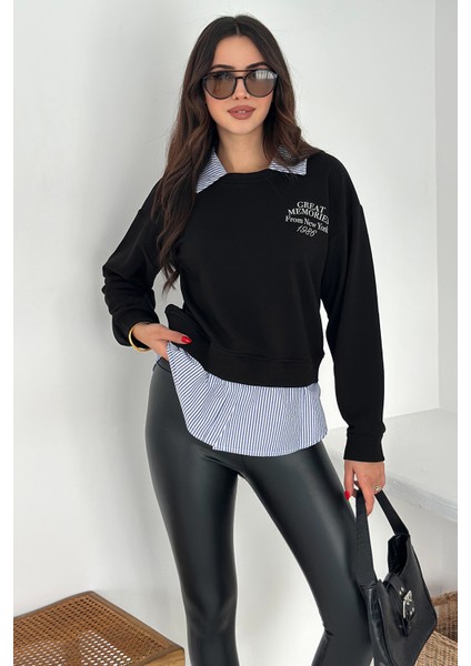 Kadın Gömlek Detaylı Baskılı Sweatshirt – Serene Layer