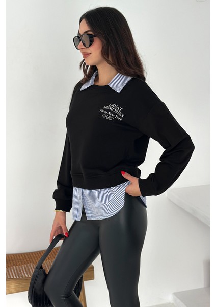 Kadın Gömlek Detaylı Baskılı Sweatshirt – Serene Layer