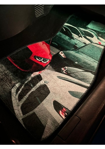 Kaymaz Tabanlı, Özel Dijital Baskılı Halı Dekor Paspas Seti- Oto Aksesuar