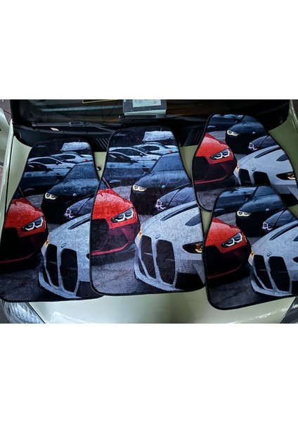 Kaymaz Tabanlı, Özel Dijital Baskılı Halı Dekor Paspas Seti- Oto Aksesuar