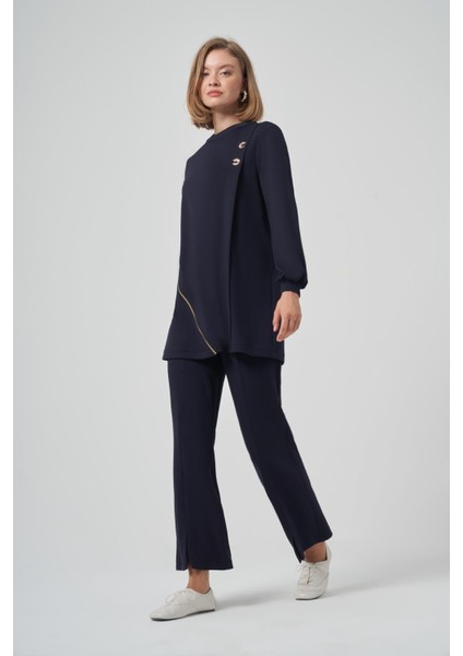 1024 Asimetrik Fermuar Detaylı Tunik Pantolon Takım fiyatları