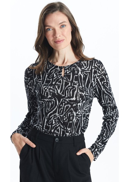 Yeni Sezon Bisiklet Yaka Desenli Kadın Tunik