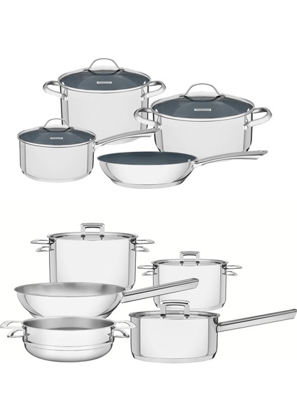 Complete Pişirme Seti Una 7 Parça Seramik Yüzeyli Set+ Brava 8 Parça Paslanmaz Çelik Set