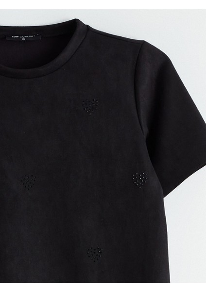 Yeni Sezon Bisiklet Yaka Taşlı Süet Mini Elbise indirimleri