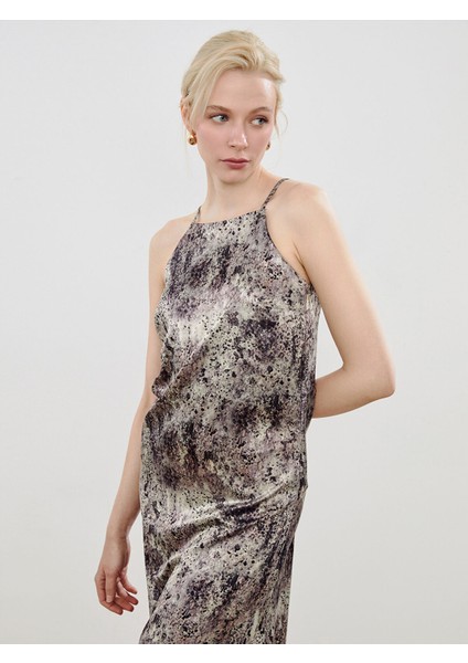 Yeni Sezon Halter Yaka Desenli Askılı Elbise fiyatları