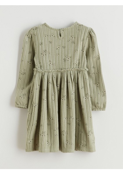 Yeni Sezon Bisiklet Yaka Uzun Kollu Çiçek Desenli Kız Çocuk Elbise modelleri