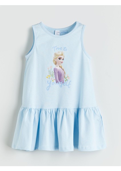 Yeni Sezon Elsa Baskılı Kız Çocuk Penye Elbise