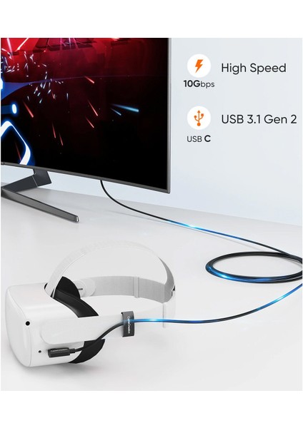 CC1100 Fiber Optik Type-C Kablo 5m (Oculus Quest Link Kablo, Tether Cable)