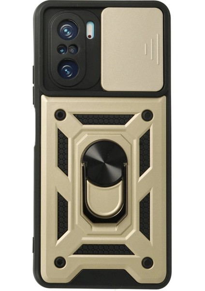 Xiaomi Poco F3 Kılıf Pars Lens Yüzüklü Silikon - Gold